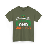 Prone To Shenanigans Malarkey St Patrick T-Shirt - Military Green