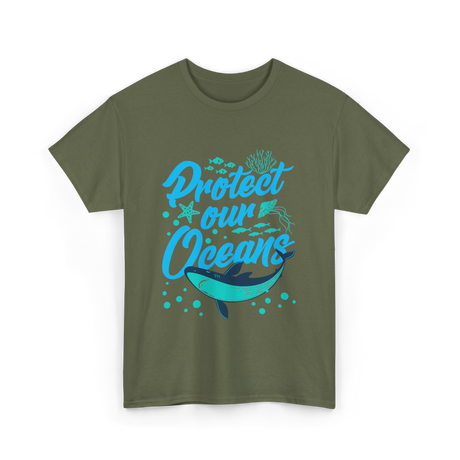 Protect Our Oceans Ocean Conservation T-Shirt - Military Green