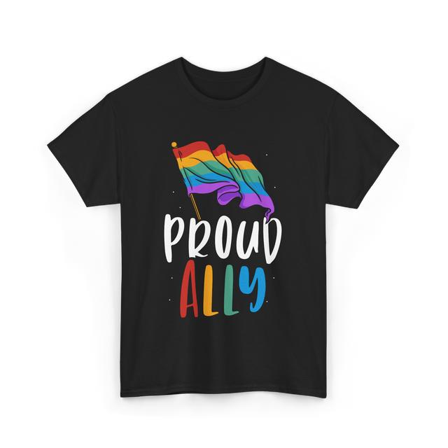 Proud Ally LGBTQ Rainbow Flag T-Shirt - Black