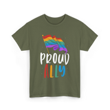 Proud Ally LGBTQ Rainbow Flag T-Shirt - Military Green