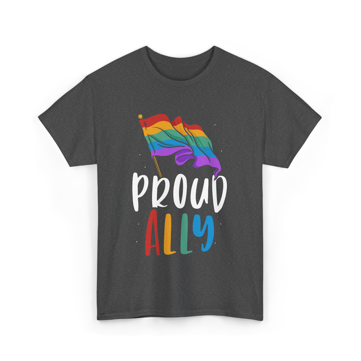 Proud Ally LGBTQ Rainbow Flag T-Shirt - Dark Heather