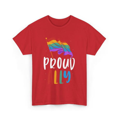 Proud Ally LGBTQ Rainbow Flag T-Shirt - Red