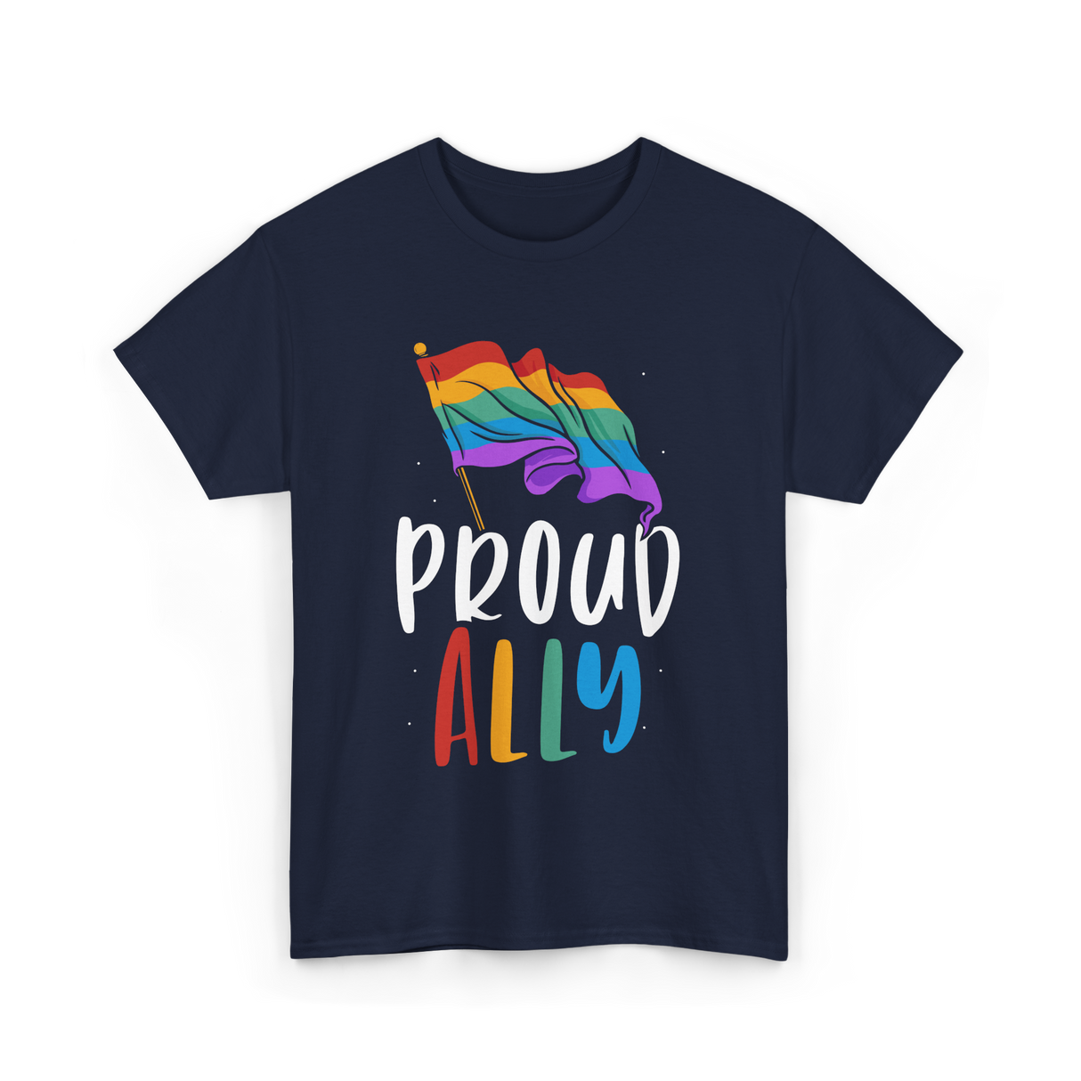 Proud Ally LGBTQ Rainbow Flag T-Shirt - Navy