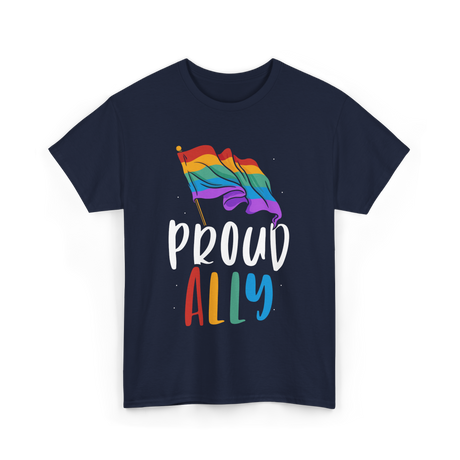 Proud Ally LGBTQ Rainbow Flag T-Shirt - Navy