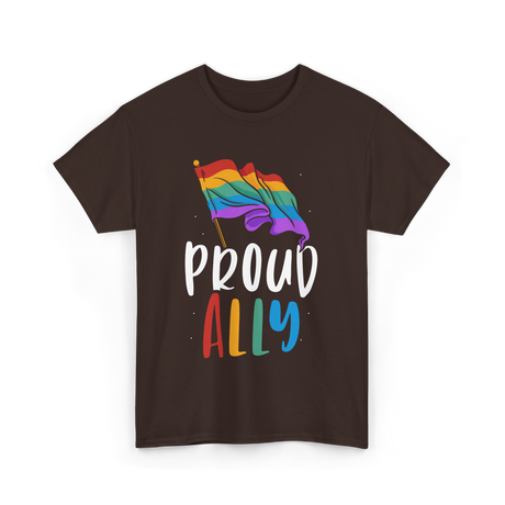 Proud Ally LGBTQ Rainbow Flag T-Shirt - Dark Chocolate