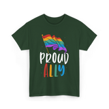 Proud Ally LGBTQ Rainbow Flag T-Shirt - Forest Green