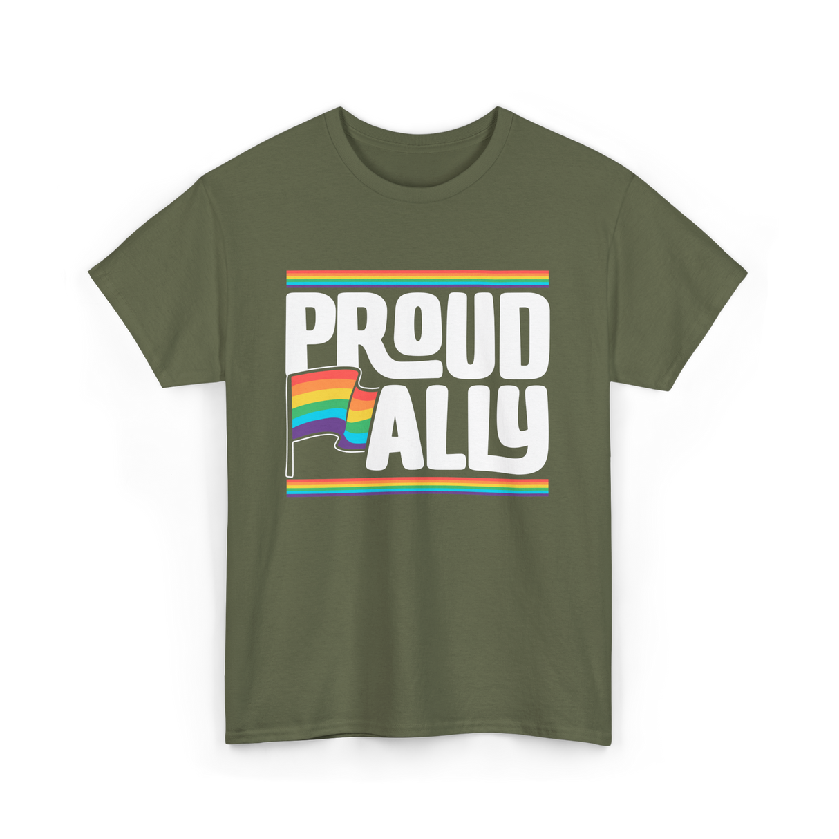 Proud Ally Rainbow Ally T-Shirt - Military Green