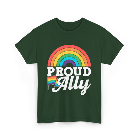 Proud Ally Rainbow Pride T-Shirt - Forest Green