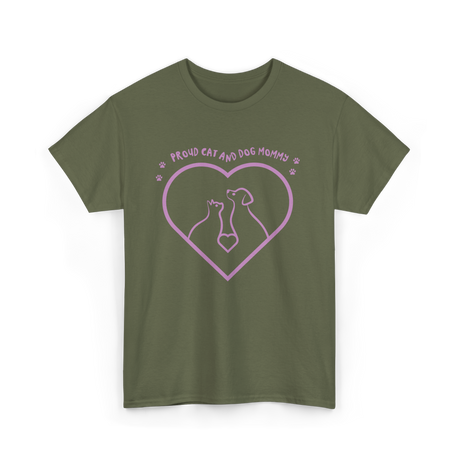 Proud Cat And Dog Mommy Pet Lover T-Shirt - Military Green