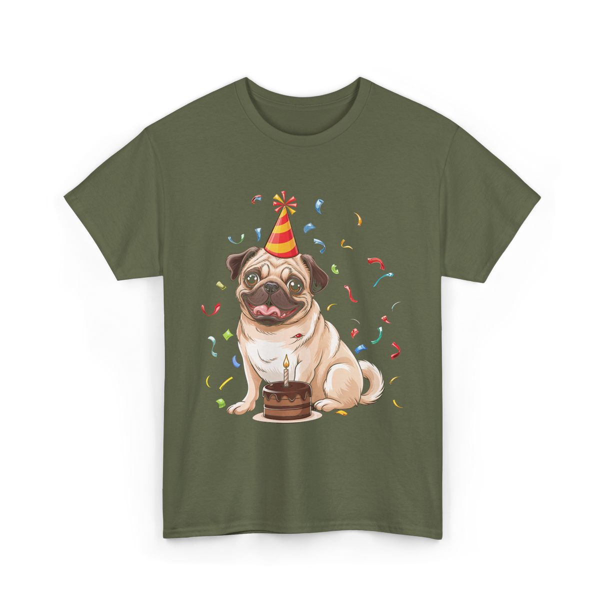 Pug Birthday Celebration Pug Party T-Shirt - Military Green