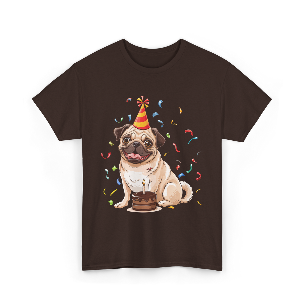 Pug Birthday Celebration Pug Party T-Shirt - Dark Chocolate