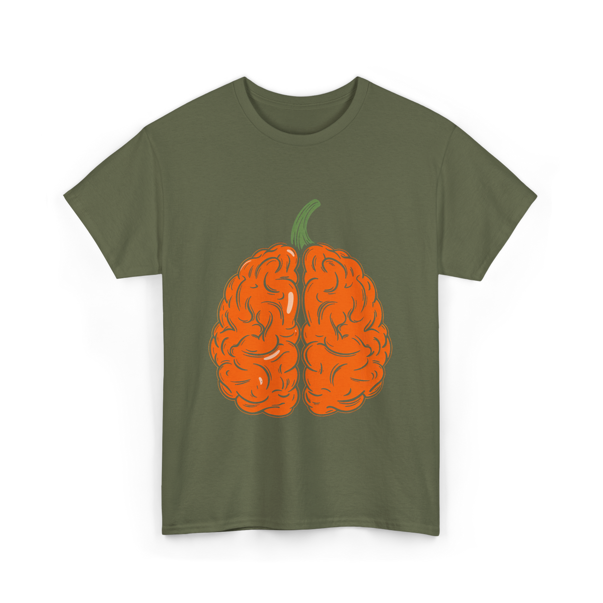 Pumpkin Brain Halloween Brain T-Shirt - Military Green