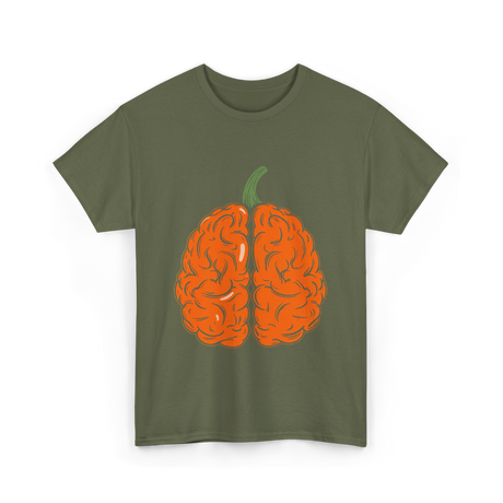 Pumpkin Brain Halloween Brain T-Shirt - Military Green