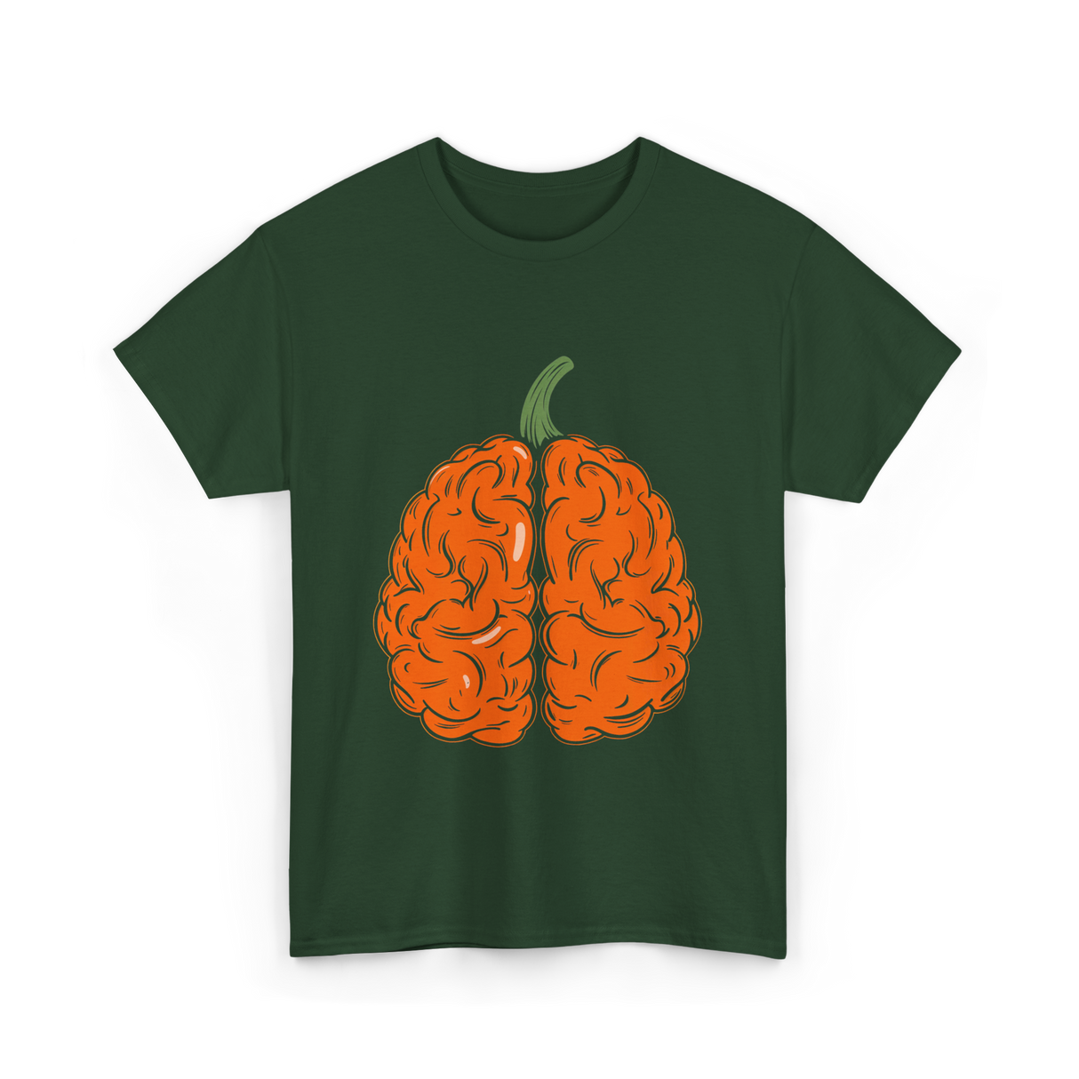 Pumpkin Brain Halloween Brain T-Shirt - Forest Green