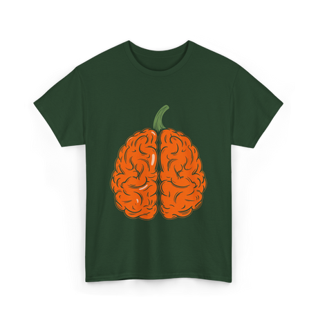 Pumpkin Brain Halloween Brain T-Shirt - Forest Green