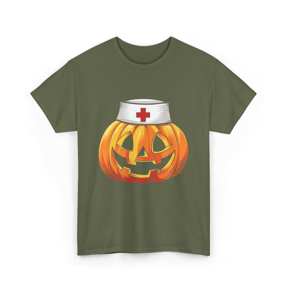 Pumpkin Nurse Halloween Costume T-Shirt - Military Green