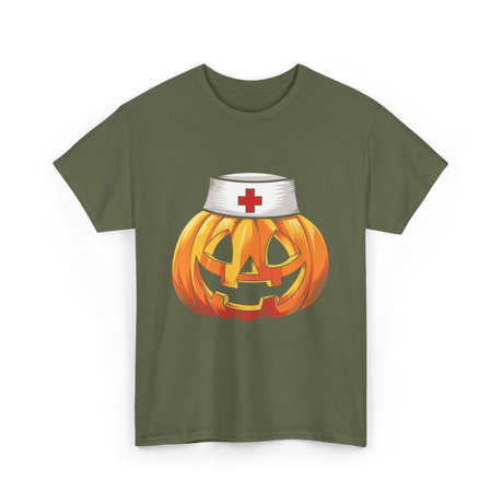 Pumpkin Nurse Halloween Costume T-Shirt - Military Green