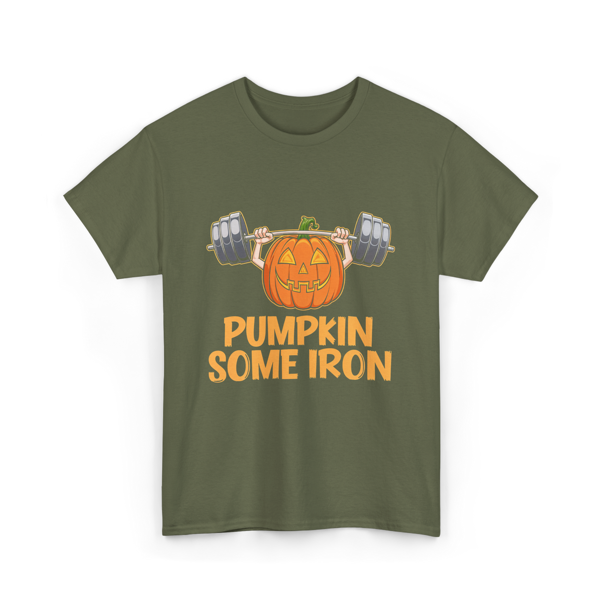 Pumpkin Some Iron Halloween Fitness T-Shirt - Military Green