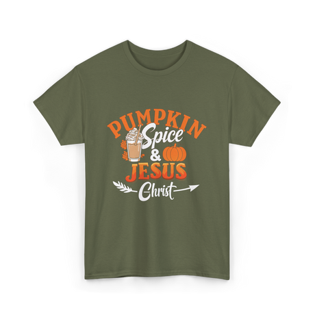 Pumpkin Spice Jesus Fall T-Shirt - Military Green