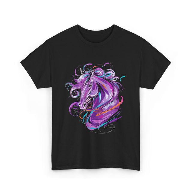 Purple Horse Unicorn Art T-Shirt - Black