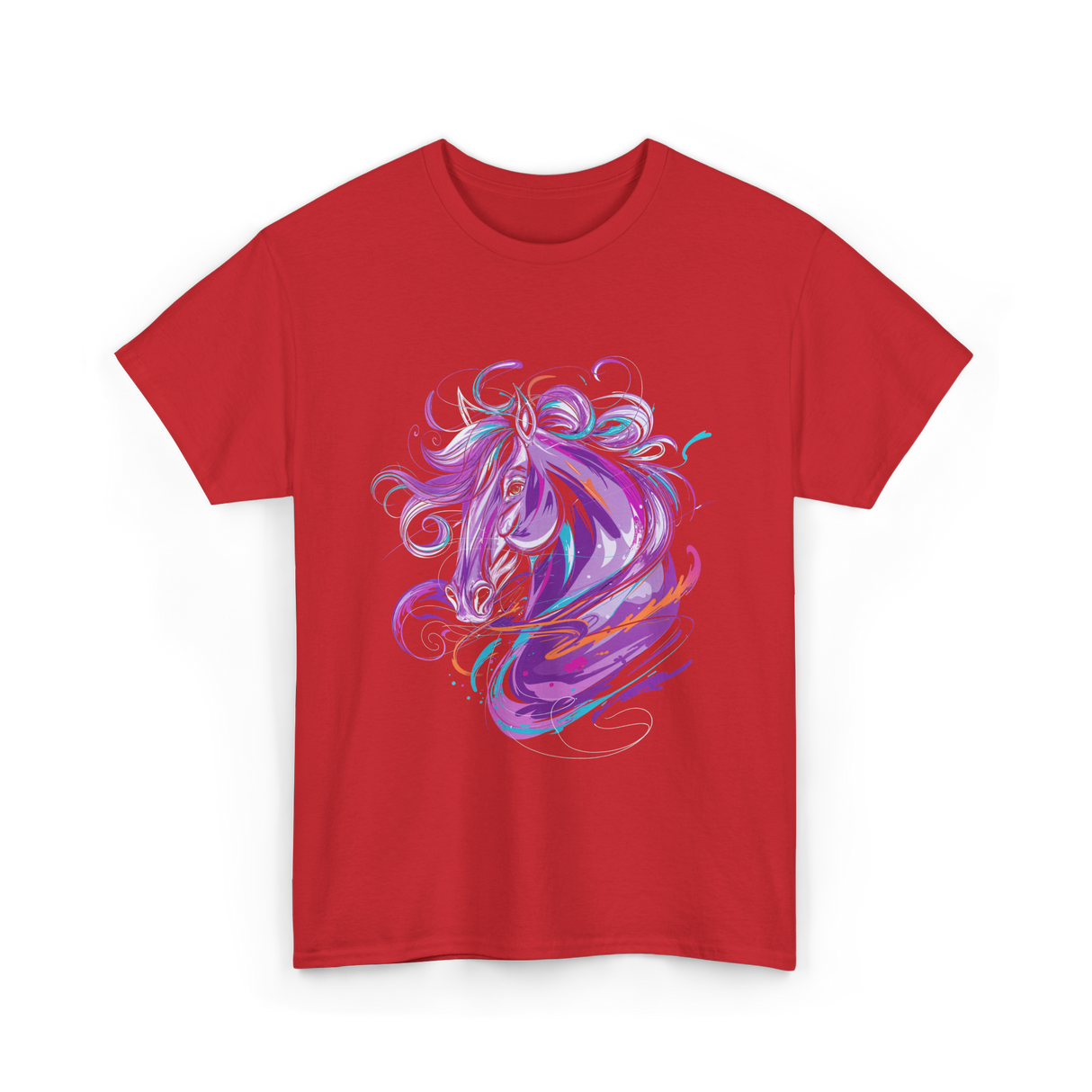 Purple Horse Unicorn Art T-Shirt - Red