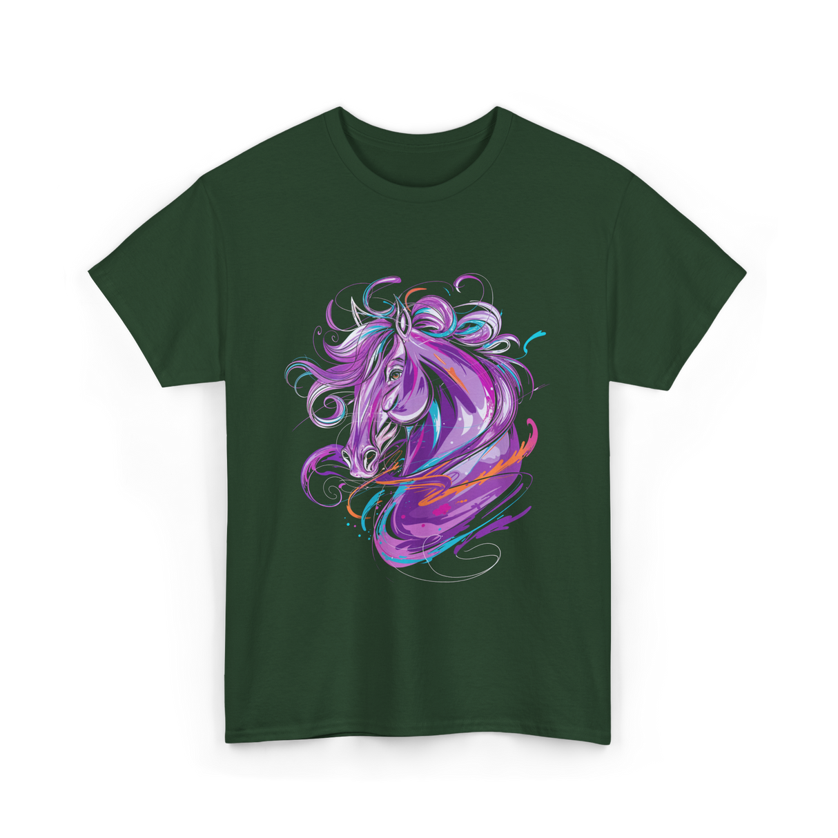 Purple Horse Unicorn Art T-Shirt - Forest Green