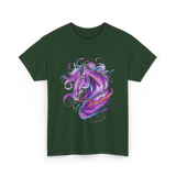 Purple Horse Unicorn Art T-Shirt - Forest Green