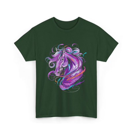 Purple Horse Unicorn Art T-Shirt - Forest Green