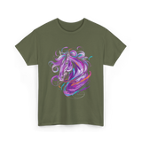 Purple Horse Unicorn Art T-Shirt - Military Green