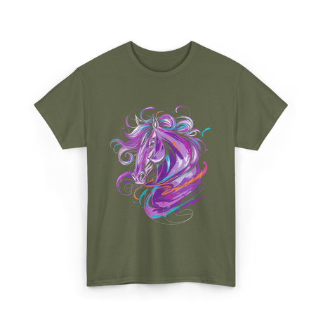 Purple Horse Unicorn Art T-Shirt - Military Green