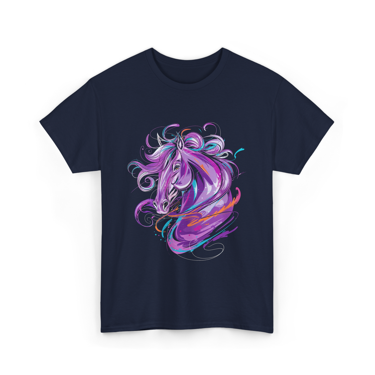 Purple Horse Unicorn Art T-Shirt - Navy