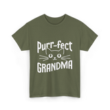 Purr-fect Grandma Cat Lover T-Shirt - Military Green