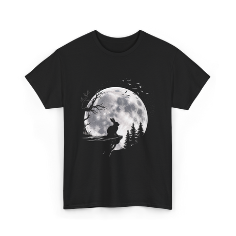 Rabbit Under Full Moon Animal T-Shirt - Black