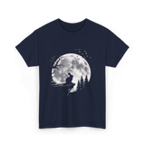 Rabbit Under Full Moon Animal T-Shirt - Navy