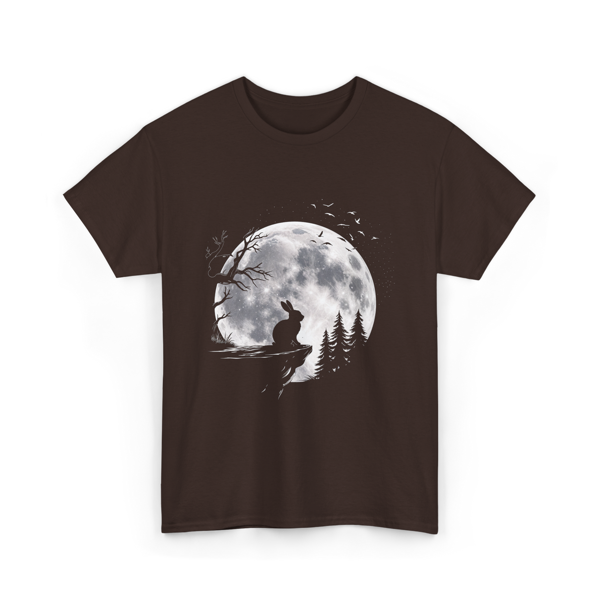 Rabbit Under Full Moon Animal T-Shirt - Dark Chocolate