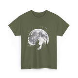 Rabbit Under Full Moon Animal T-Shirt - Military Green