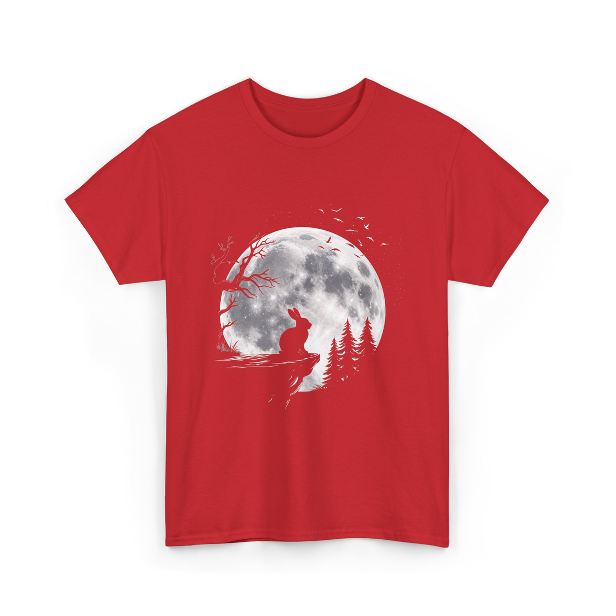 Rabbit Under Full Moon Animal T-Shirt - Red