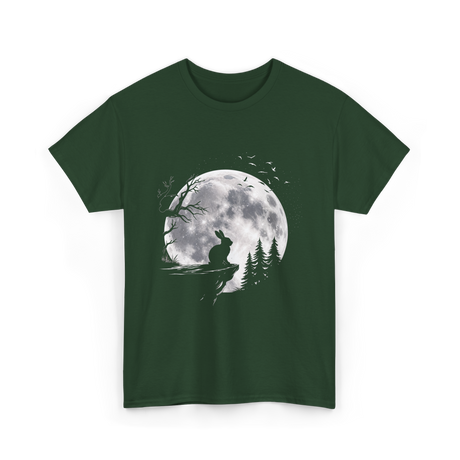 Rabbit Under Full Moon Animal T-Shirt - Forest Green