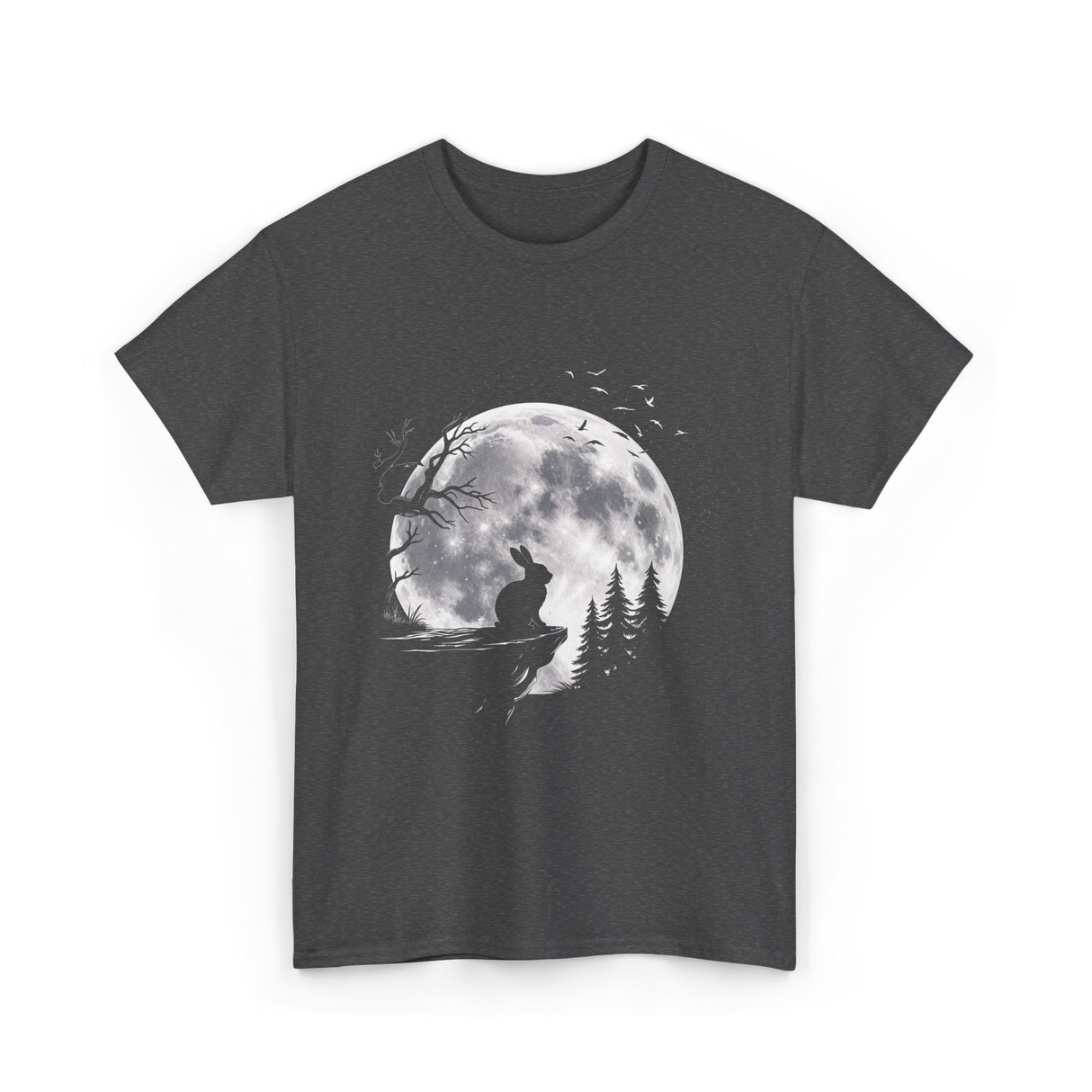 Rabbit Under Full Moon Animal T-Shirt - Dark Heather