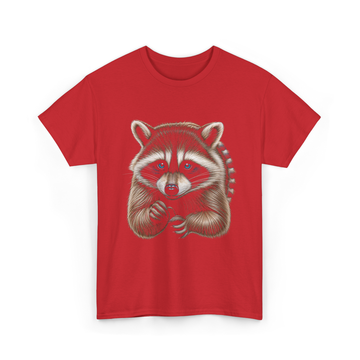 Raccoon Art Animal Print T-Shirt - Red