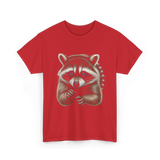 Raccoon Art Animal Print T-Shirt - Red