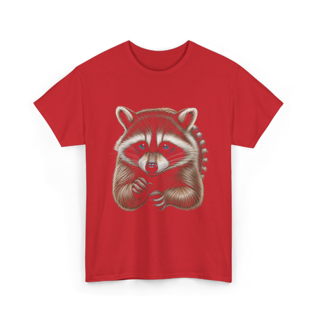 Raccoon Art Animal Print T-Shirt - Red