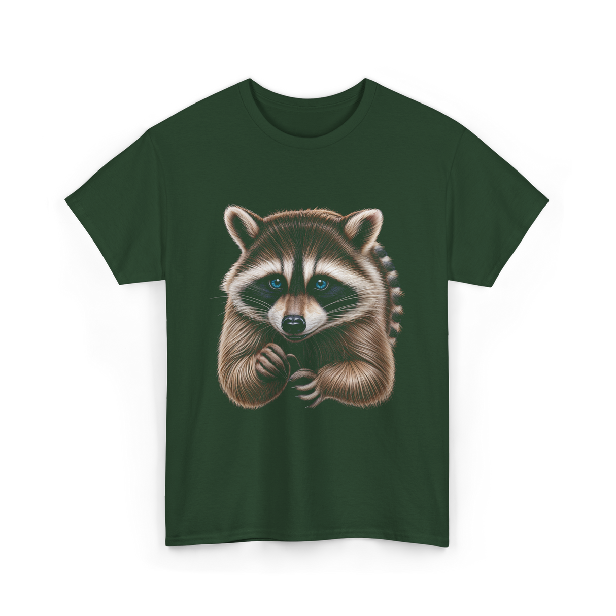 Raccoon Art Animal Print T-Shirt - Forest Green