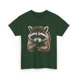 Raccoon Art Animal Print T-Shirt - Forest Green