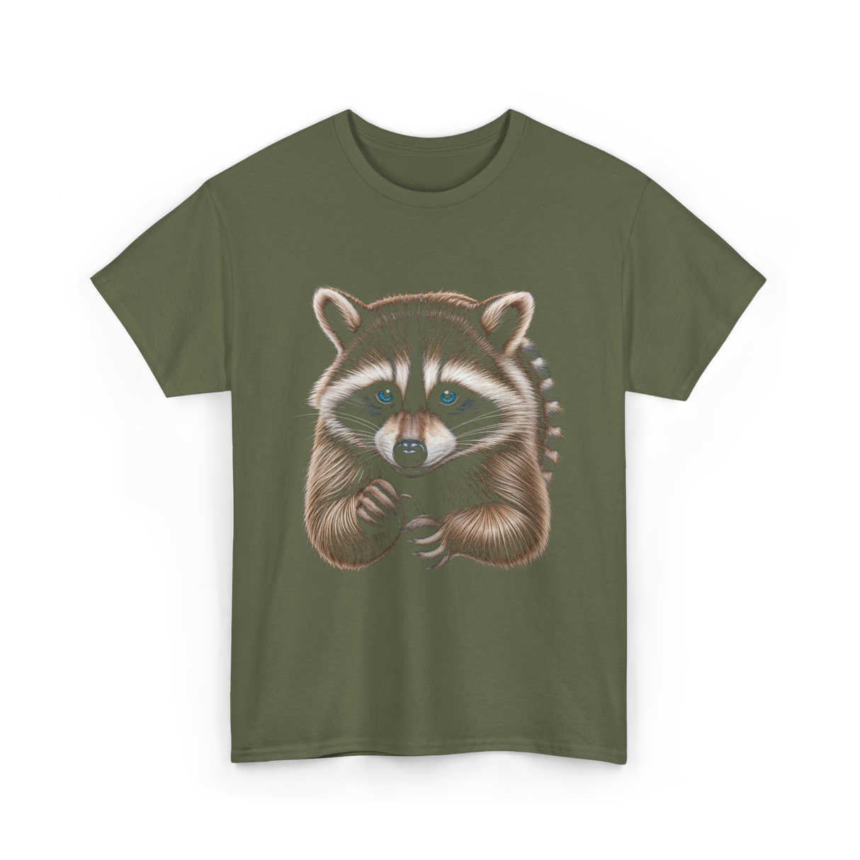 Raccoon Art Animal Print T-Shirt - Military Green