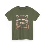 Raccoon Art Animal Print T-Shirt - Military Green