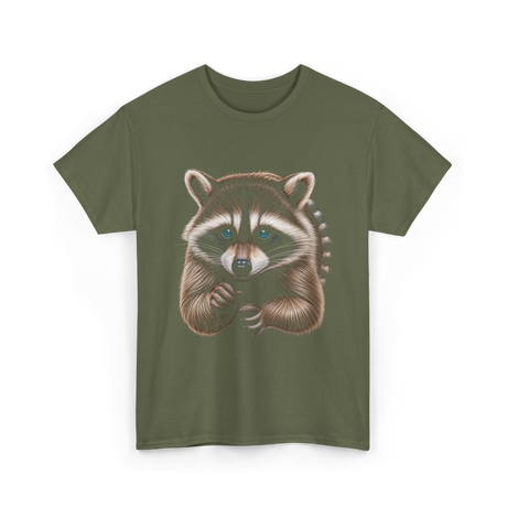 Raccoon Art Animal Print T-Shirt - Military Green