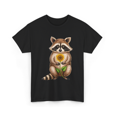 Raccoon Holding Sunflower Raccoons T-Shirt - Black