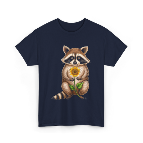 Raccoon Holding Sunflower Raccoons T-Shirt - Navy