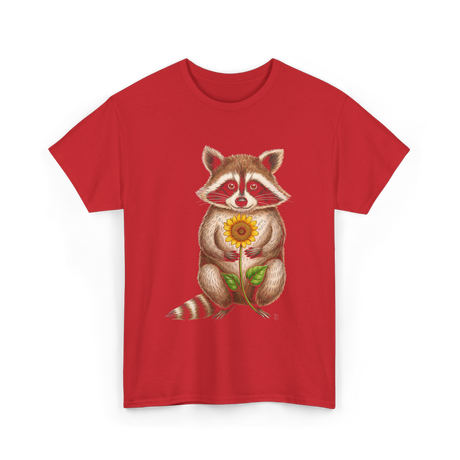 Raccoon Holding Sunflower Raccoons T-Shirt - Red